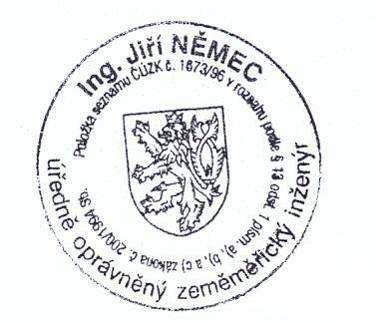 straně náčrtu, zápisníku, protokolu o výpočtech, záznamu výsledků výpočtu výměr (dílů) a návrhu zobrazení změny, pokud je součástí i vytyčovací dokumentace, tak i na všech jejích částech.