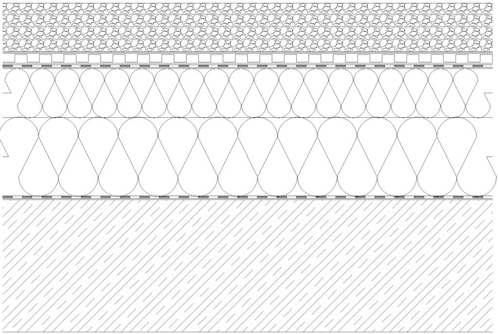 Skladba s plastovou hydroizolací - Suchomilné rostliny - Substrát 100 mm - Geotextilie 300 g/m2 - Nopová folie 20 mm - Geotextilie 300 g/m2 - FATRAFOL 818 1,8 mm - Geotextilie 300 g/m2 - Spádové