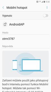 21 z 37 Zap./Vyp. přístupového bodu Připojení. 3. Zvolíte Mobilní hotspot a sdílení internetu.