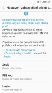 26 z 37 Snímač prstů - zámek displeje Zamykací obr. a zabezp. 3. Dále zvolíte Typ zámku displeje. 4. Poté vyberete Otisky prstů.