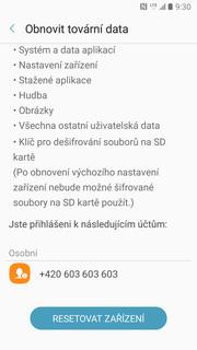 Dále vyberete Obnovit tovární data.