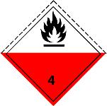 Simbol plamena crni; bijela podloga sa sedam okomitih crvenih pruga; crni broj četiri u donjem uglu Br.4.1 KLASA 4.