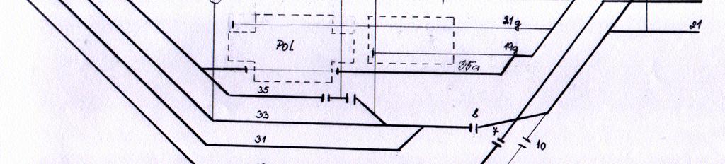 část koleje 37 až k západnímu portálu budovy POL, ovládání odpojovačem 27 - kolej 35 od zarážedla k neutrálnímu poli na koleji 37 k východnímu portálu POL, ovládání vypínačem spínací