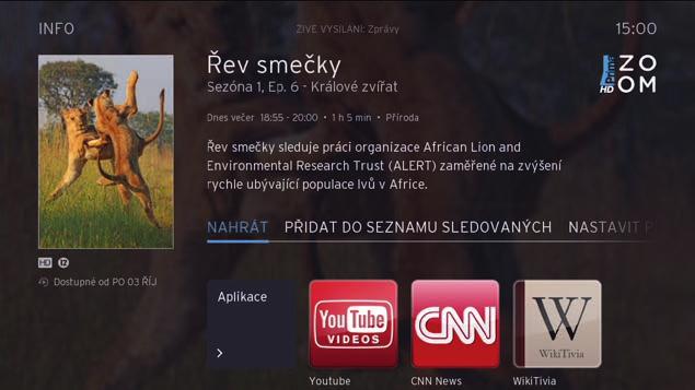 TV PRŮVODCE Vyhledejte v TV průvodci vybraný pořad. Stiskněte na dálkovém ovladači tlačítko REC.