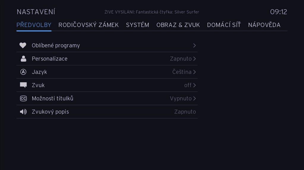 Nastavení upravte si své zařízení podle vašich potřeb HD DVR Mediabox nabízí velmi široké možnosti nastavení. Všechny volby jsou přehledně seřazeny v sekci Nastavení.