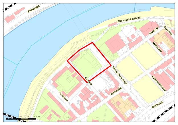 Příloha č. 4 Městský obvod Ústí nad Labem Střekov 1. veřejné prostranství ohraničené ulicemi včetně : a) hranice křižovatky ul.národního odboje x ul.střekovské nábřeží dále hranice křižovatky ul.