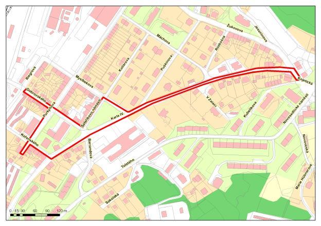 střekovské nábřeží. b) ul.karla IV. od křižovatky Novosedlické náměstí až po křižovatku ul. Kořenského (oboustranně) dále hranice křižovatky ul.karla IV. x ul.kořenského dále hranice křižovatky ul.