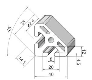 : PRO404045 L=6000+70 mm m=1.97 k g/m A=7.30 cm² Wx=4.08 cm³ Wy=4.08 cm³ lx=9.39 cm⁴ ly=9.39 cm⁴ Profil určen pro kryty, stoly a jiné aplikace náročné na design.