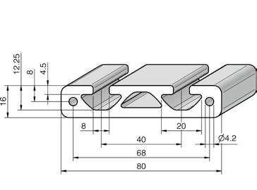 58 cm⁴ ly=6.58 cm⁴ Profil určen pro kryty, stoly a jiné aplikace náročné na design. Vhodné systémové konstrukční díly viz příslušenství řady 8. Profil 80x16 OBJ. Č.