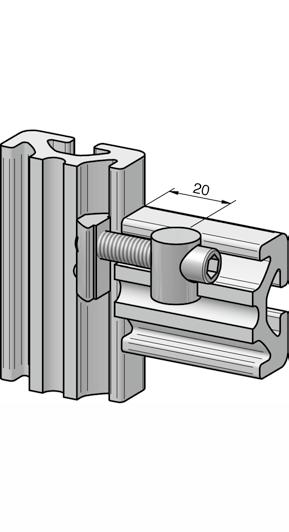 Dvojitý spojovací element pro pravoúhlé spoje s možností změny polohy nebo dodatečné montáže do rámu pro profily řady 8 30.