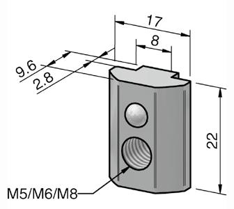 Č.: NUTM8STS ocel/pozinkováno m = 10 g/kus Drážková matice M8 St s můstkem nerez OBJ. Č.