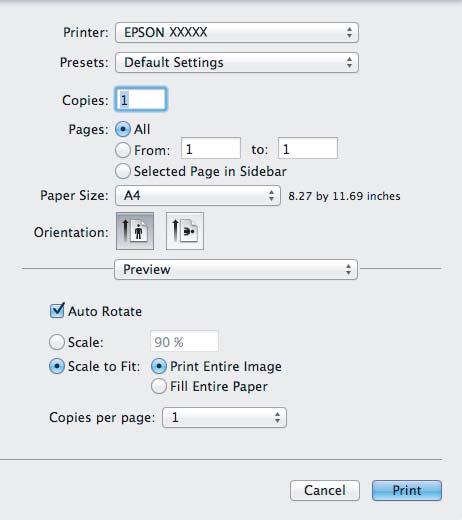 Tisk B Otevřete dialogové okno Print (Tisk). & Přístup k ovladači tiskárny v systému Mac OS X na str.