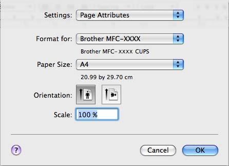 Tisk a faxování Použití ovladače inkoustu Brother 8 Výběr možností pro nastavení stránky 8 a V aplikaci, jako je například aplikace Apple TextEdit, klepněte na položku File (Soubor) poté na položku