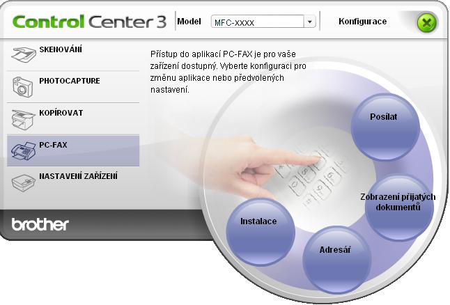 ControlCenter3 Příjem/zobrazení příchozích (není k dispozici pro modely MFC-253CW, MFC-255CW, MFC-257CW a MFC-295CN) 3 Možnost programu Brother PC-Fax - příjem umožňuje zobrazovat faxy a ukládat je