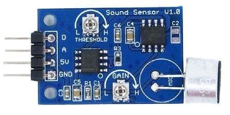 Vodiče Potřebné znalosti Zvukový senzor v sadě má 4 piny: GND, 5V, A, D. Pin A Když zazní zvuk, senzor zjistí jeho sílu a přes pin A vyjde výstup v podobě analogové hdonoty.
