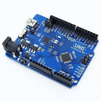 Vlastnosti Zcela kompatibilní s Arduino Uno R3 (s Atmega16U2 jako vysokorychlostním USB čipem). Atmega328P-AU namísto Atmega328P-PU.