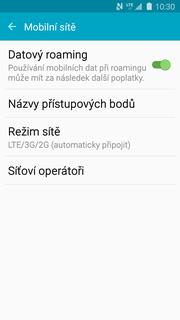 Mobilní data. Zap./Vyp. internetu v zahraničí Mobilní sítě.