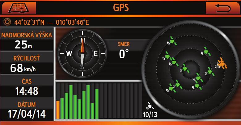 2.5 STRÁNKA GPS Na mape ťuknutím na bod aktivujte obrazovku a potom ťuknite na pole stavu GPS. Stránka GPS je dostupná aj zo stránky Prehľad trasy a z Informačnej stránky o bode.