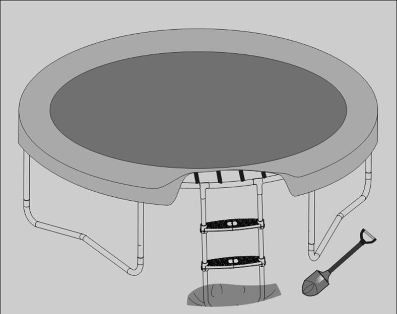 schodíky zaháknite k rámu trampolíny. Po upevneni schodíkov na trampolíne prikryte kovové časti vankúšom na trampolíne, aby nedošlo k zraneniu o kovovú časť pri skákaní.