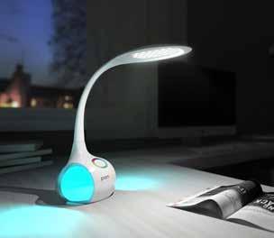 Podstavec ve tvaru koule slouží jako noční přisvícení v libovolných barvách RGB. EN Table LED lamp with adjustable arm and spherical base that provides additional ambient illumination.