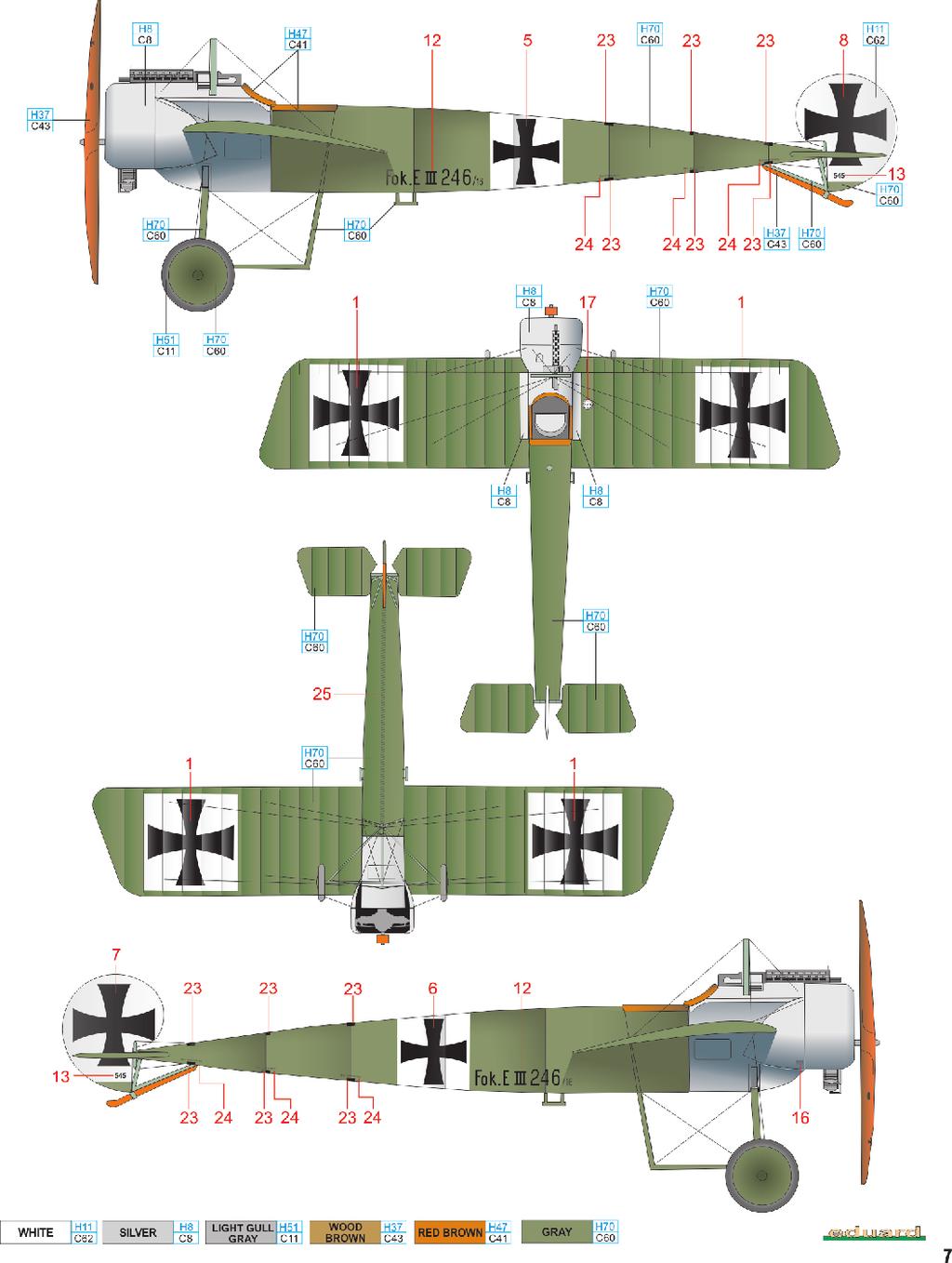 A Fokker E.III, 246/16, Oblt. M. Immelmann, KeK Douai, Francie, červen 1916 Max Immelmann se stal prvním stíhacím esem s patnácti potvrzenými sestřely.