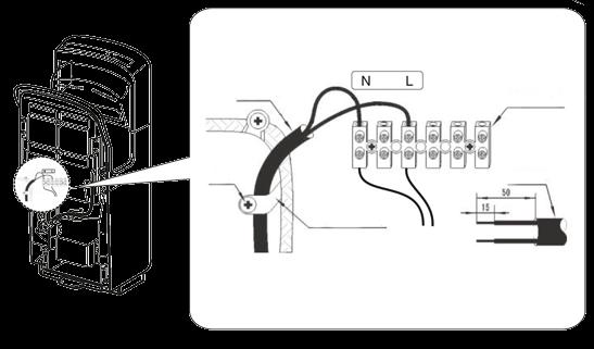 Instalační postupy Zapojení svorkovnice (bez polarity) (1) Odstraňte z konce vodiče izolaci viz obrázek vpravo.