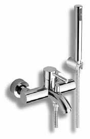 Mixers with double-locked metal hose, fixed shower holder and metal shower head with stop-valve.
