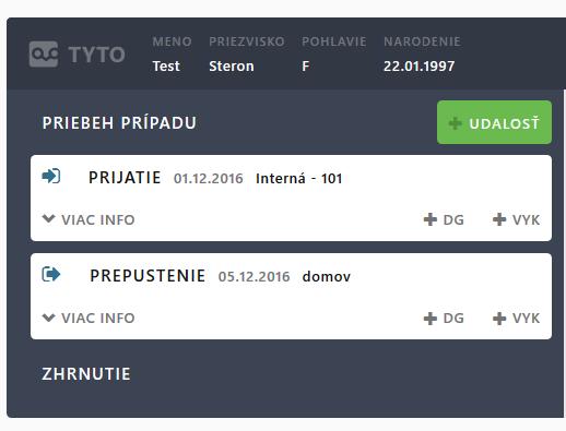 Kliknutím na šípku dole pri VIAC INFO sa zobrazia podrobnosti o jednotlivých udalostiach, ktoré sú špecifické pre každý typ udalosti.