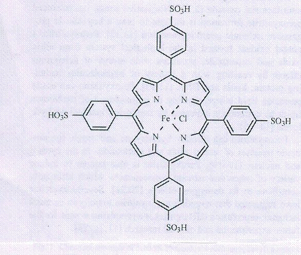 2.8 FeTPPs 5,10,15,20-tetrakis(4-sulfonatophenyl)porphyrinato iron (III) neboli FeTTPS patří spolu s 5,10,15,20-tetrakis(N-methyl-4-pyridyl)porphyrinato iron (III) neboli FeTMPyP ke skupině