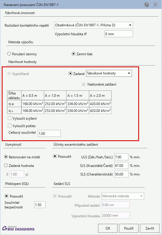 Výpočet únosnosti podle DIN 1054 Výpočet únosnosti byl doplněn o požadavky Německé normy DIN 1054. Tato úprava se projevuje jak v uživatelském rozhraní, tak i ve zprávě s posudkem.