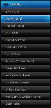 Panely SMS ČR nepoužito ( GSM modul v přípravě) ALARM - nastavení zabezpečovacího systému Heating - regulace topení časový program AC -(AirConditioning) klimatizace časový program Humidity - regulace