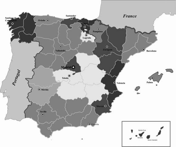 9 Oznake držav Oznake regij Dodelitev vrednosti Španija AN Andaluzija AR Aragonija AST AsturijaCKantabrija C Kantabrien CAT Katalonija CL Kastilija-León CM Kastilija-La Mancha CV Valencia EXT