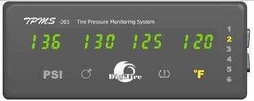 Displej v normálnom režime Displej monitoruje pneumatiky nepretržite 24 hodín a zobrazuje tlak pneumatík na každej náprave po dobu 5 sekúnd.