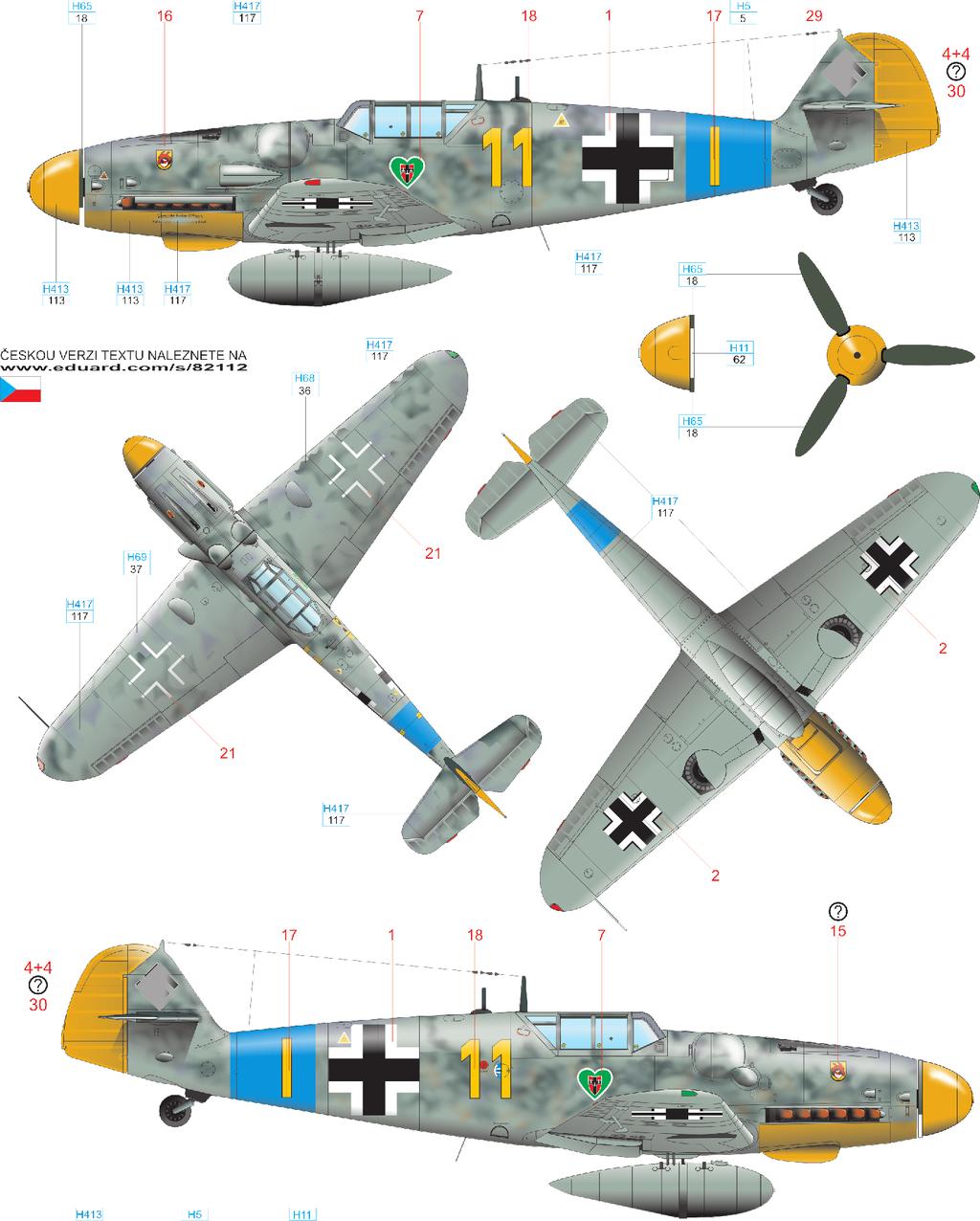 A W.Nr. 27 119, Flown by Fw. Hecker, 9./JG 54, Ludwigslust Air Base, February, 1944 The upper camouflage colors RLM 74 and RLM 75 - were oversprayed with RLM 76 light blue mottling.