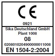 Základní charakteristiky Vlastnost Zkušební metoda Chemická odolnost NPD EN ISO 2812-1 Schopnost přemosťování trhlin NPD EN 1062-7 Harmonizované technické specifikace EN 1504-2: 2004 (pokračování)