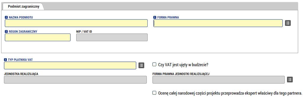 Jeżeli partner ma status EUWT (Europejskie Ugrupowanie Współpracy Terytorialnej), należy zaznaczyć odpowiednie okienko. Czy partner jest Europejskim Ugrupowaniem Współpracy Terytorialnej?