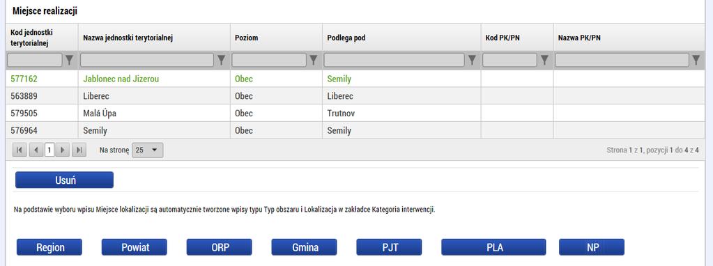 V otevřeném seznamu je třeba vybrat požadovanou lokaci a pomocí šipky ji přesunout doprava. Samozřejmě je možné vybrat více položek než jednu.