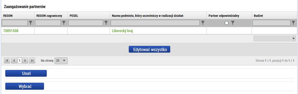 2 2 1 1 Pomoci tlačítka editovat vše se u každého partnera otevře volba, zda se jedná o odpovědného partnera (1), tato může být zaškrtnuta pouze u jednoho partnera, který je za aktivitu zodpovědný.