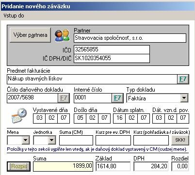 1.5. Stravné lístky neobsahujúce DPH Príklad 5 Stravné lístky neobsahujúce DPH Od dodávateľa ste obdržali faktúru za stravné lístky v sume 1 899 Sk.