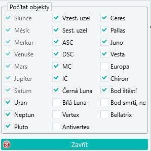Výběr objektů Zde si vyberete objekty (planety, planetky, body apod.), jejichž polohu chcete aby Nebeský kalendář počítal.