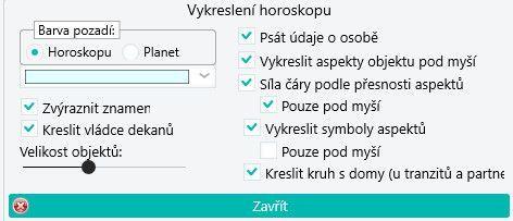 Vykreslení horoskopu Protože všechna zde uvedená nastavení jsou při změně okamžitě provedena, takže jejich efekt je ihned viditelný, uvedeme zde jen tři krátké poznámky: 1.