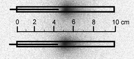 Autoradiografií bylo prokázáno, že s rostoucí teplotou záchytu se zóna zachyceného analytu rozšiřuje z cca 1,5 cm v nevyhříváné pasti (obr. 3A) na asi 4 cm v pasti vyhřáté na 900 C (obr.