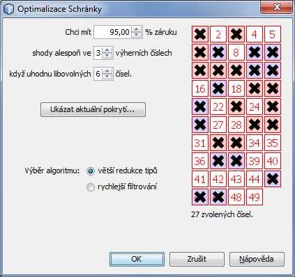 Následujícím postupem vytvoříte v ukázkové loterii Expert Lotto 6/49 rozpis ze 20 čísel se zárukou shody ve třech číslech při uhodnutí šesti čísel: 1.