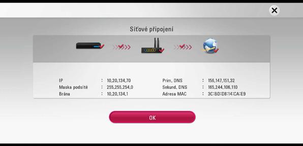 20 Připojení 2 Připojení Nastavení pevného připojení Pokud je DHCP server v lokální síti (LAN) připojen pomocí pevného připojení, přehrávač automaticky rozpozná IP adresu.