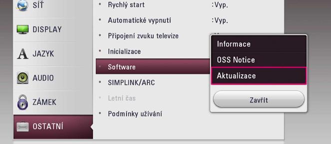 Po zapnutí přehrávače se na obrazovce objeví nabídka aktualizace. 2. Prostřednictvím tlačítek A/D zvolte požadovanou možnost a poté stiskněte tlačítko ENTER (b). Aktual.