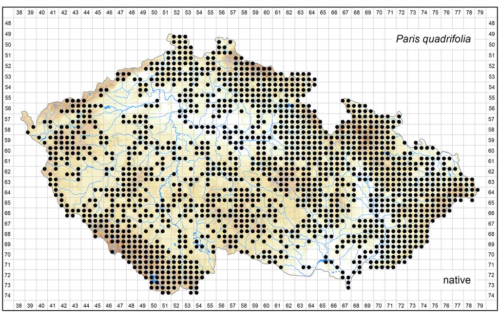 Distribution of Paris quadrifolia in the Czech Republic Author of the map: Jitka Štěpánková Map produced on: 08-08-2017 Database records used for producing the distribution map of Paris quadrifolia