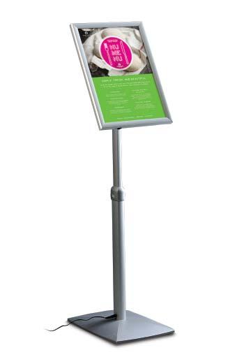 Free Standing 63 Flexible Menu Board LED Tato funkční LED diodová volně stojící tabule má zaklapávací rám pro rychlé změny grafiky a nastavitelnou výšku, náklon a orientaci.