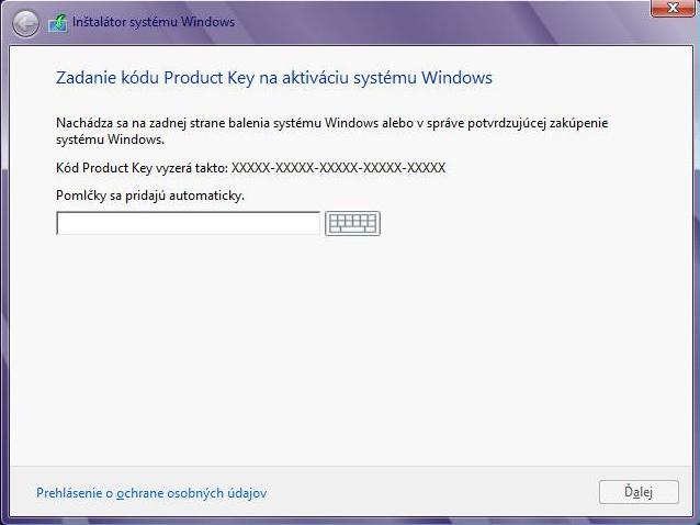 Systém spustite z disku na inštaláciu systému Windows 8. Keď sa zobrazí hlásenie Press any key to boot from the CD or, stlačením ľubovoľného klávesu pokračujte v inštalácii systému Windows 8.