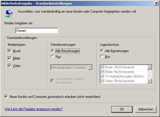 4. V prípade potreby zmeňte názov v poli Freigabe der Medien an (Aktivovať médiá ako): Na televízore sa neskôr