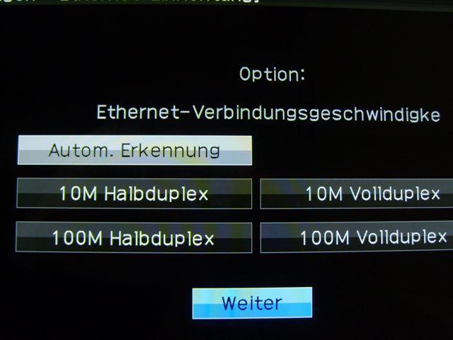 V menu Ethernet-Verbindungsgeschwindigke (Rýchlosť pripojenia siete